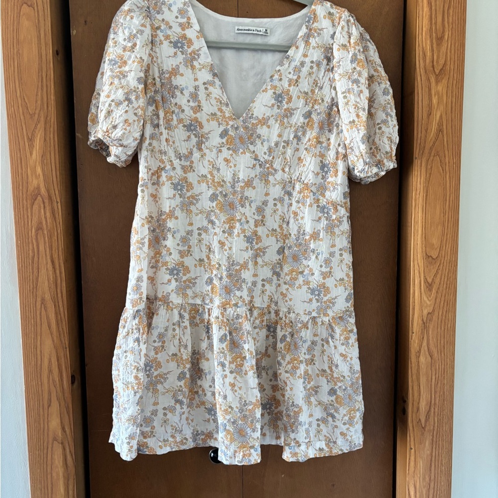 Floral V-Neck Dress with Puff Sleeves Abercrombie